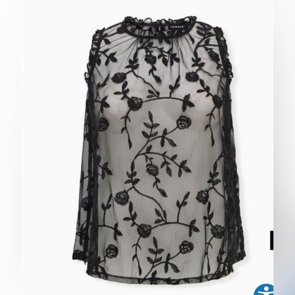 Torrid Deep Black Floral Embroidered Mock Neck Top Size 6X - Picture 10 of 10